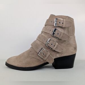 Dolce Vita Tae Taupe Suede Leather Booties Size 7M Heel Boots Buckle Straps Zip
